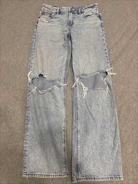 American Eagle Outfitters Light Blue Distressed Wide-Leg Jeans size 00